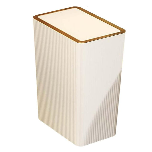 Narrow Trash Can, Kitchen Trash Can with Press Type Lid, Bathroom Trash Can with 15L White