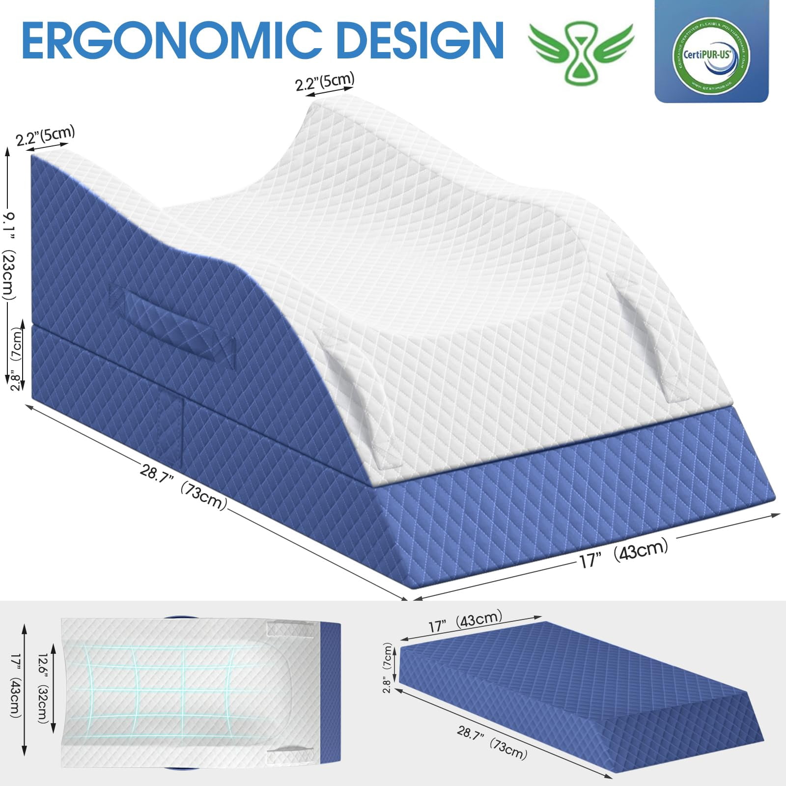 Elevation Pillows For Leg After  Memory Foam Adjustable Wedge Pillow Injury Or Rest Ankle Sleeping Blue/double