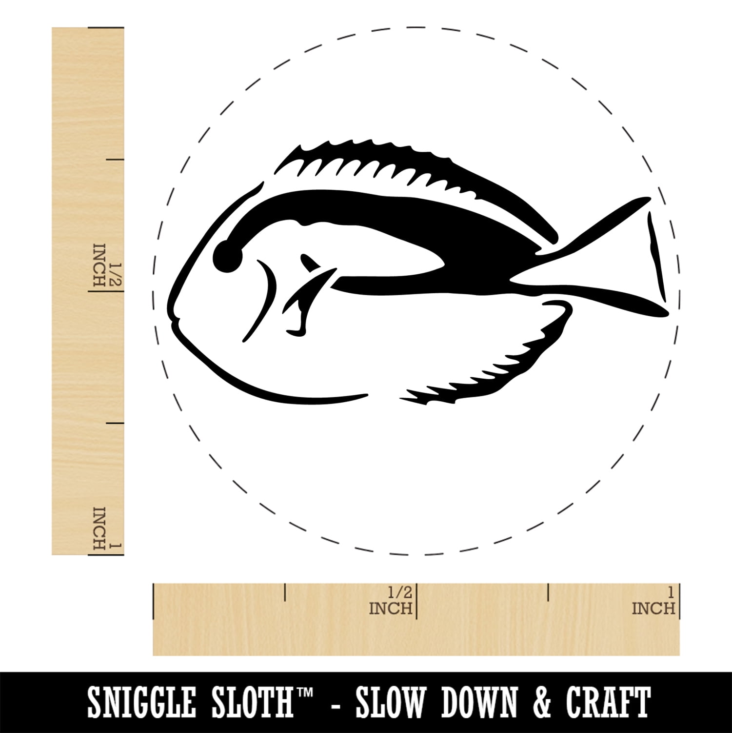 Pacific Regal Blue Tang Fish Self-Inking Rubber Stamp Ink Stamper - Brown Ink - Medium 1 Inch