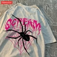 thumbnail image 3 of T-Shirts Décontractés en Coton pour Femmes avec Impression de Toiles d'Araignées Criantes, Hauts Oversize à Col Rond, Manches Courtes Douces, Mode, Vêtements Féminins Bleus TTG, 3 of 6