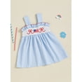 thumbnail image 5 of BemeyourBBs Toddler Baby Girls 4th of July Dress Outfit Patriot Fourth of July Independence Day Clothes Flag Embroidery Strap Plaid Gingham Casual Summer Smocked Dress Outfits, 5 of 9