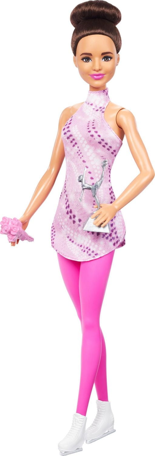 Barbie Careers Figure Skater Doll & Accessories, Brunette in Removable Skate Outfit with Trophy, Ages 3+