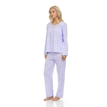 

Lati Fashion Women Pajamas Set Pants and Top Long Sleeve 2-Piece Female Pajamas Set Purple L