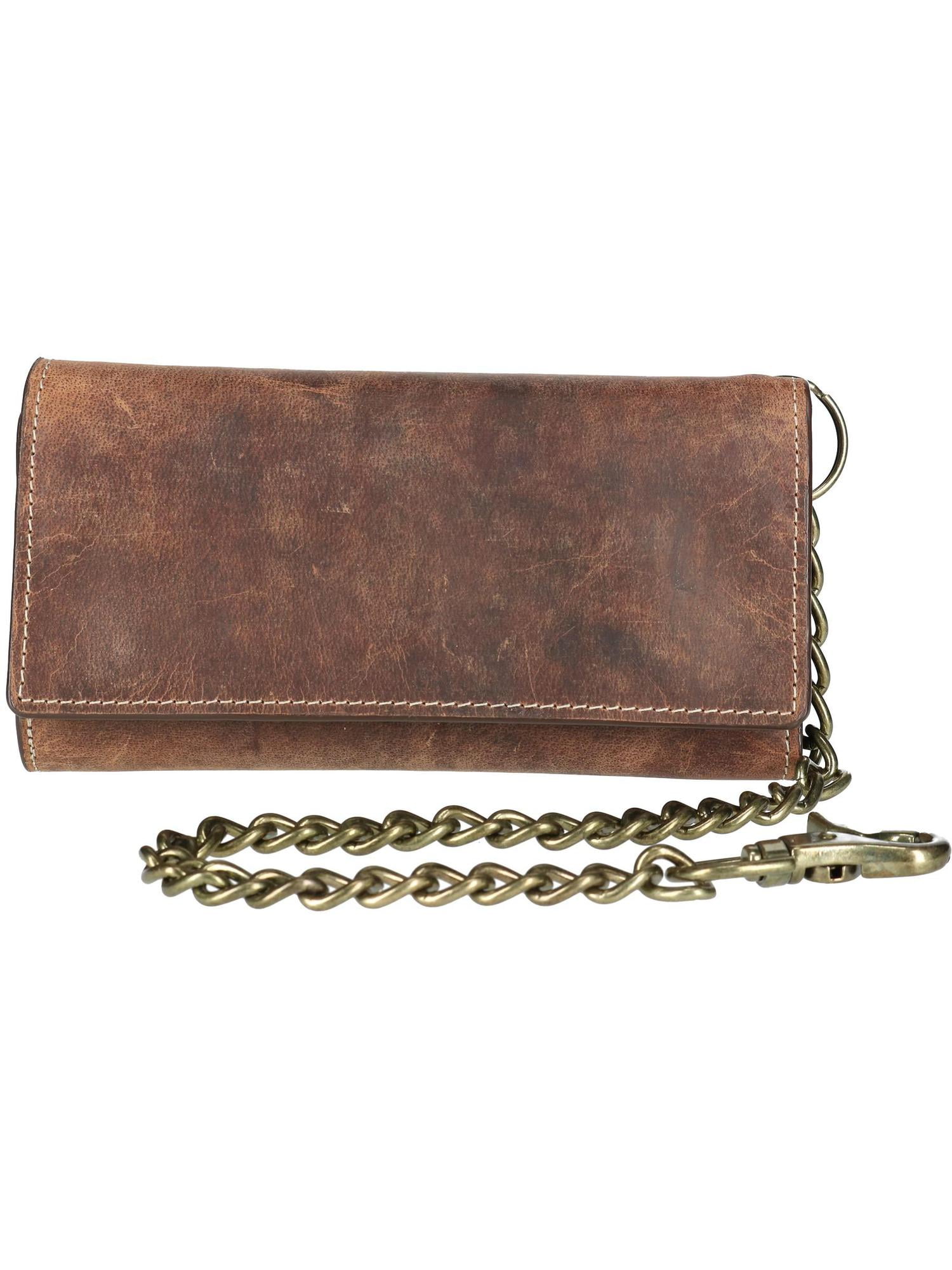 CTM - CTM® Crazy Horse Leather RFID Long Trifold Chain Wallet (Men&#39;s) - 0 - 0