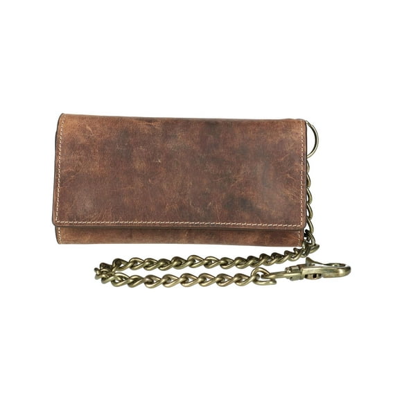 CTM® Crazy Horse Leather RFID Long Trifold Chain Wallet (Men's)