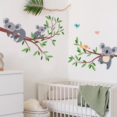 Forest animal koala stickers, branch koala wall stickers, cute koala wall stickers children's room stickers, nursery stickers DIY transparent stickers Peel and Stick