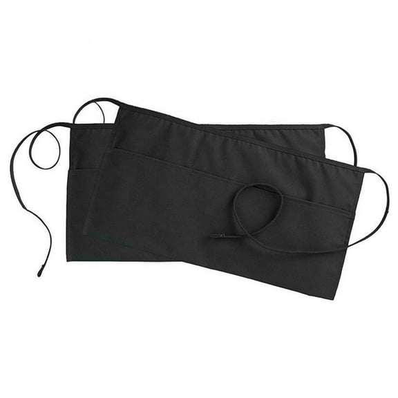 Waist Apron With 3 Pockets - Black Waitress Waiter Server Short Aprons