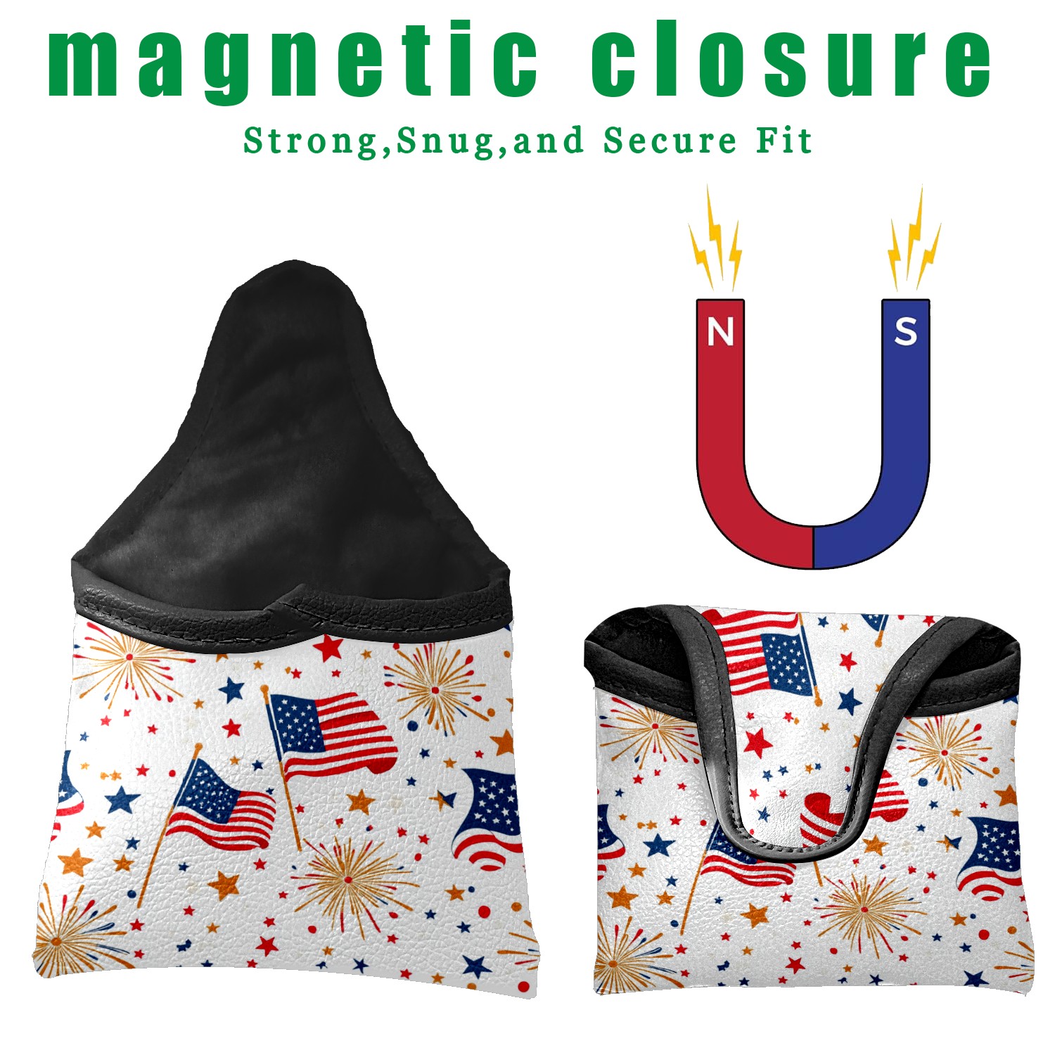 Golf Mallet Putter Cover Premium Leather Golf Putter Head Cover with Magnetic Closure Golf Cover for Men and Women National Flag Fireworks