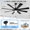 thumbnail image 5 of 62 Inch Smart Ceiling Fan with Light, Modern Balck Ceiling Fan, Outdoor Ceiling fans for Patios Damp-rated, 8 Reversible Blades, Quiet DC Motor, 5 CCT for Kitchen Bedroom Gazebo, 5 of 7