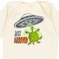 thumbnail image 4 of Inktastic Just Arrived- Cute Green Alien UFO Newborn Baby Boys or Girls Long Sleeve Baby Bodysuit, 4 of 5