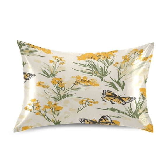 Butterflies and Yellow Flowers Satin Pillowcase 20''x26'' Double-Sided Print Soft Wrinkle Resistant