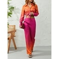 thumbnail image 2 of Seyurigaoka Women Spring Autumn 2 Pieces Set Long Sleeve Gradient Color Lapel Single Breasted Shirts + Long Pants Casual Office Lady Outfits, 2 of 9