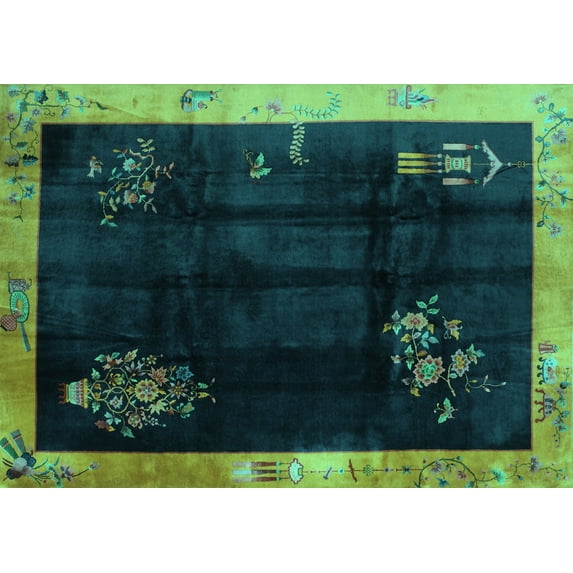 Ahgly Company Indoor Rectangle Oriental Turquoise Blue Asian Inspired Area Rugs, 8' x 12'