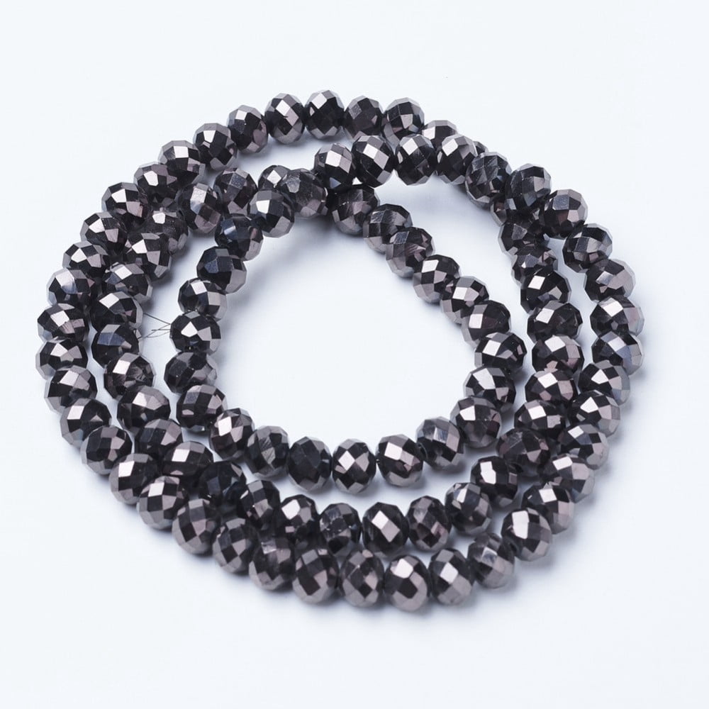 Electroplate Transparent Glass Beads Strands Full Plated Faceted Rondelle Gunmetal Plated 10x8mm Hole: 1mm about 63~65pcs/strand 49~50cm