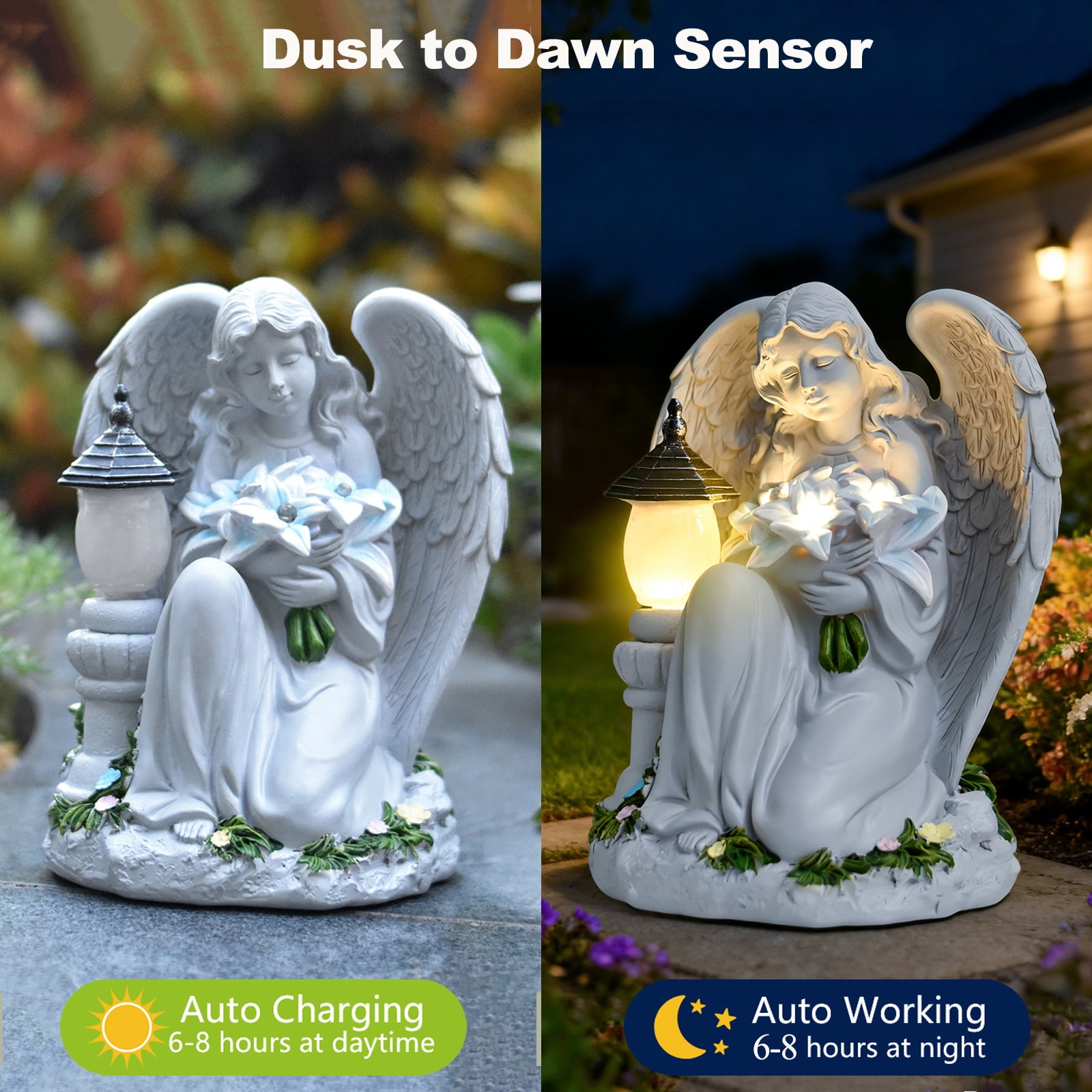 Solar Angel Garden Statue Outdoor, Praying Angel Statues Solar Figurine Lights Outdoor Waterproof, Resin Angel Sculpture for Garden Yard Lawn Grave Cemetery Decor, Angel Gift for Mom Grandma Women