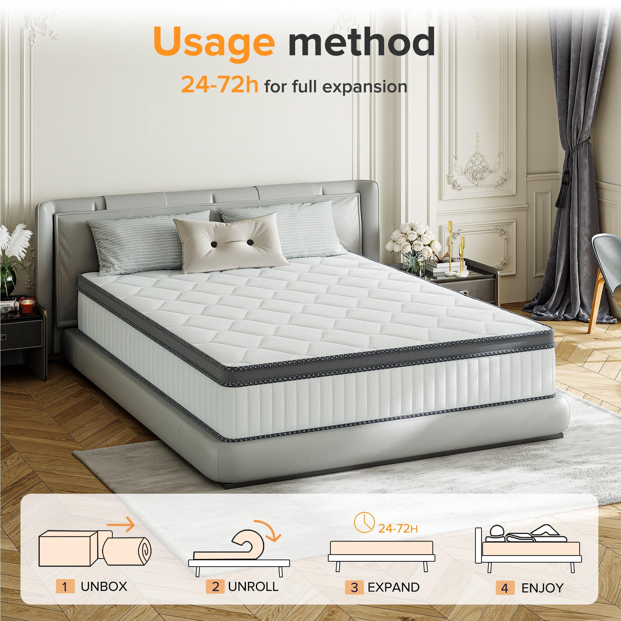 POSMOND 12 inch King Size Mattress, Cooling Gel Memory Foam Hybrid Mattress in a Box, Individually Pocketed Springs, Bamboo Charcoal Cotton, Motion Isolation, CertiPUR-US Certified, Medium Firm