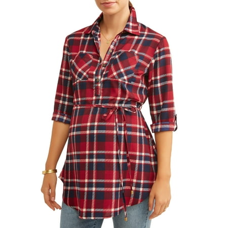 Maternity Woven Long Sleeves Button Front Shirt with Pocket - Available in Plus Sizes
