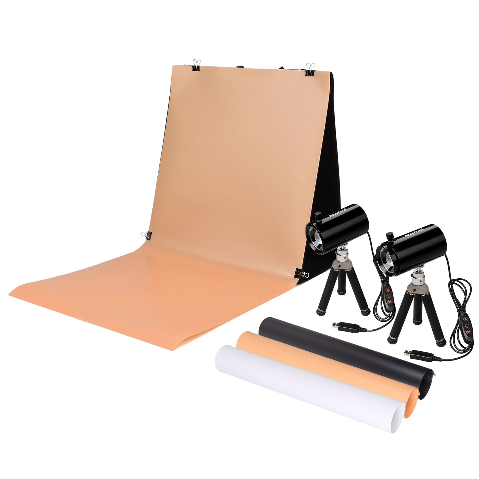 Photo Studio Light Box Photography 27.5 Table Top Shooting Tent Foldable Portable Photo Box with Two 10 in Adjustable Brightness LED Ring Lights,6 Colors Backdrops