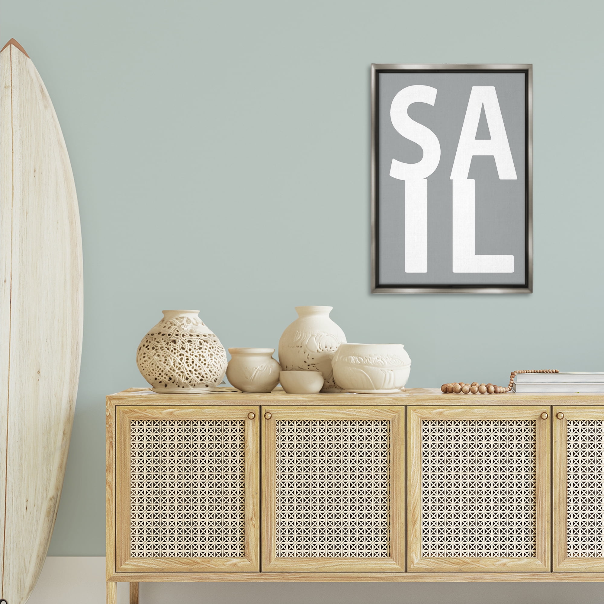 Stupell Industries Sail Word on Grey Typography Painting Gray Floater Framed Art Print Wall Art, 21 x 31