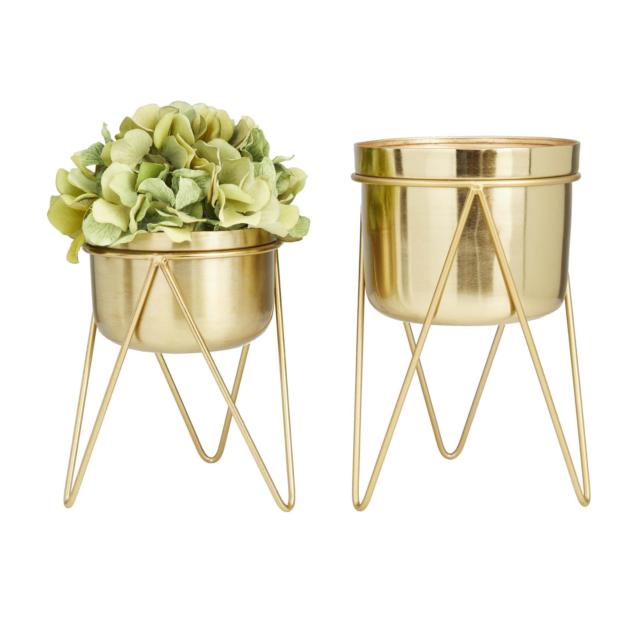 CosmoLiving by Cosmopolitan 7", 7"W Gold Metal Planter with Removable Stand (2 Count)