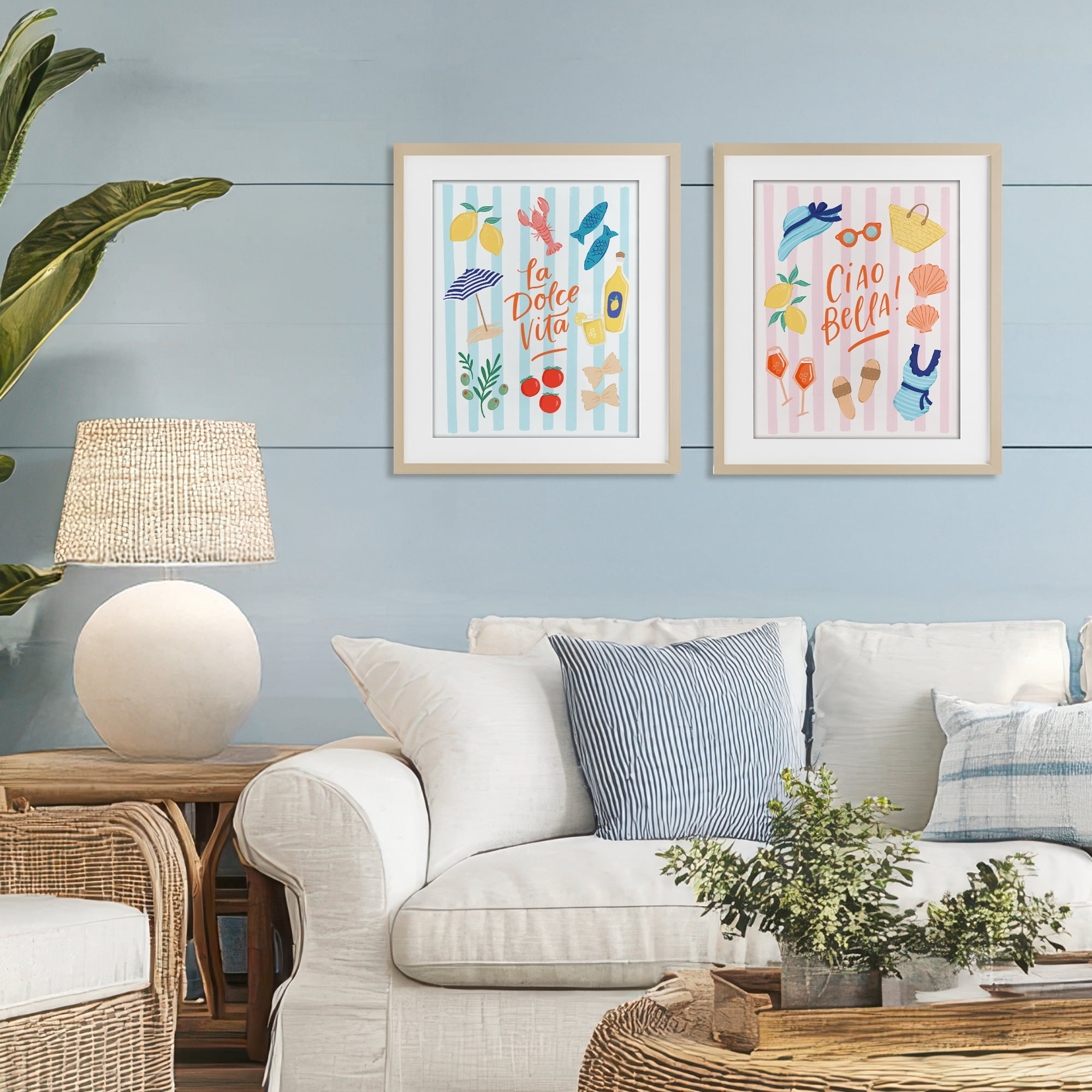 Stupell Industries Summer Italian Vacation 2 Piece Birch Framed Print Under Glass Set, design by Sandra Picco