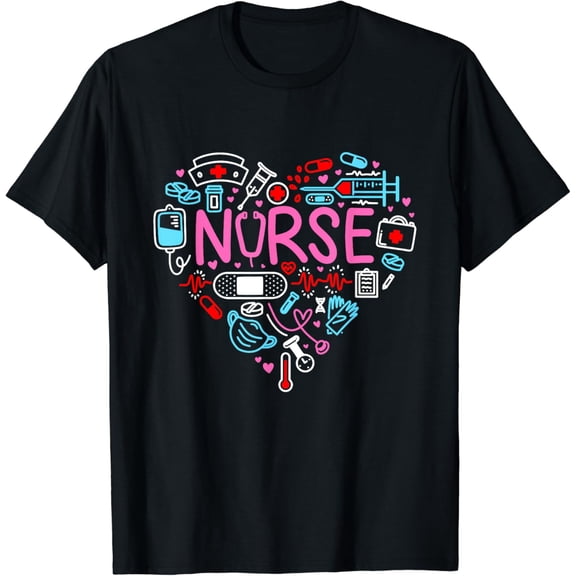 Nurse Love Nursing Student RN Life Thank You Gifts for Women T-Shirt Black X-Large