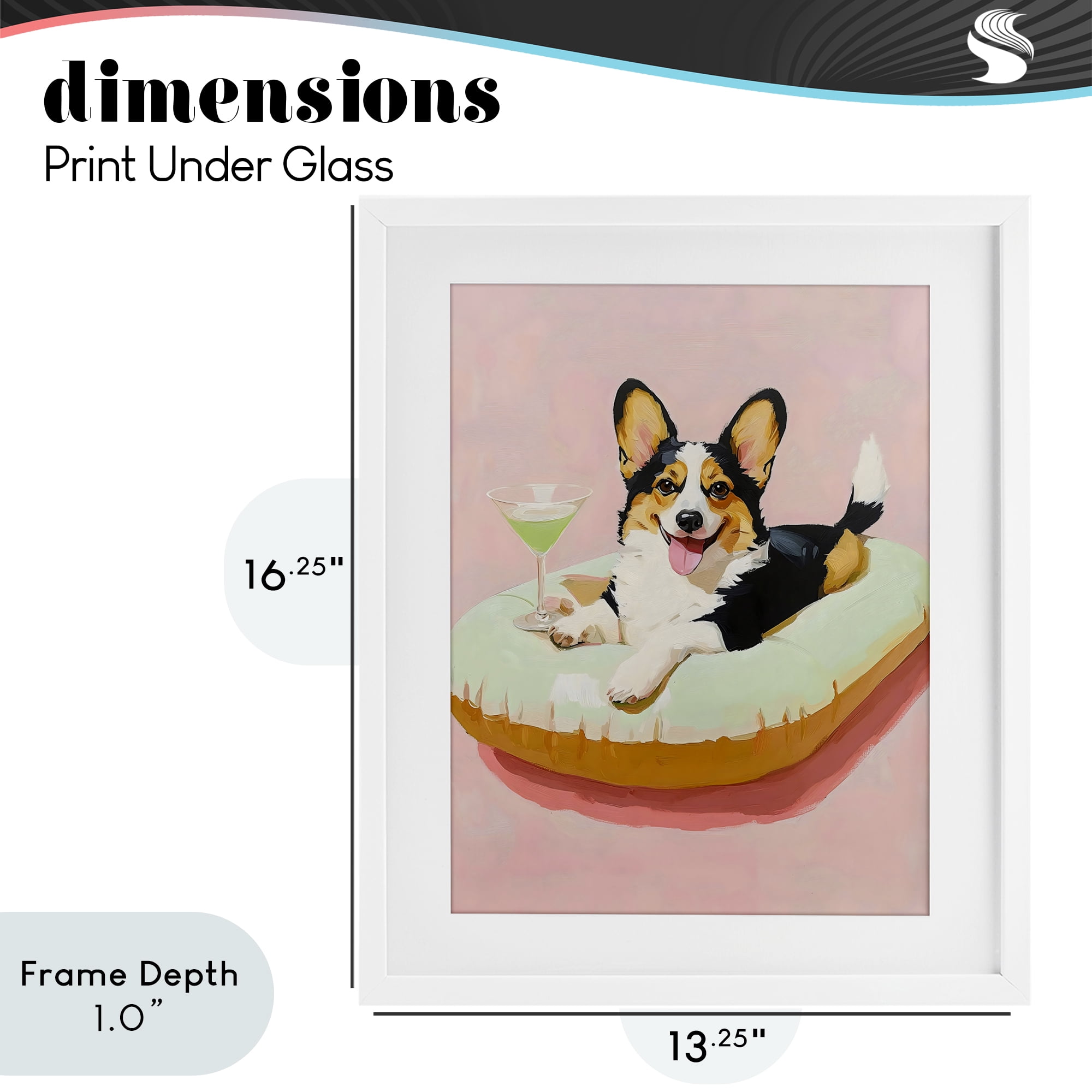 Stupell Industries Pastel Corgi with Cocktail White Framed Print Under Glass, design by The Prints Vibe