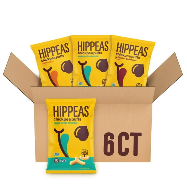 Chickpea Puffs, Variety Pack: Groovy White Cheddar, Cheezy Vibes, Barbecue, Sriracha, 0.8 Ounce (Pack of 18), 3g Protein, 2g Fiber, Vegan, Gluten-Free, Crunchy, Plant Protein Snacks