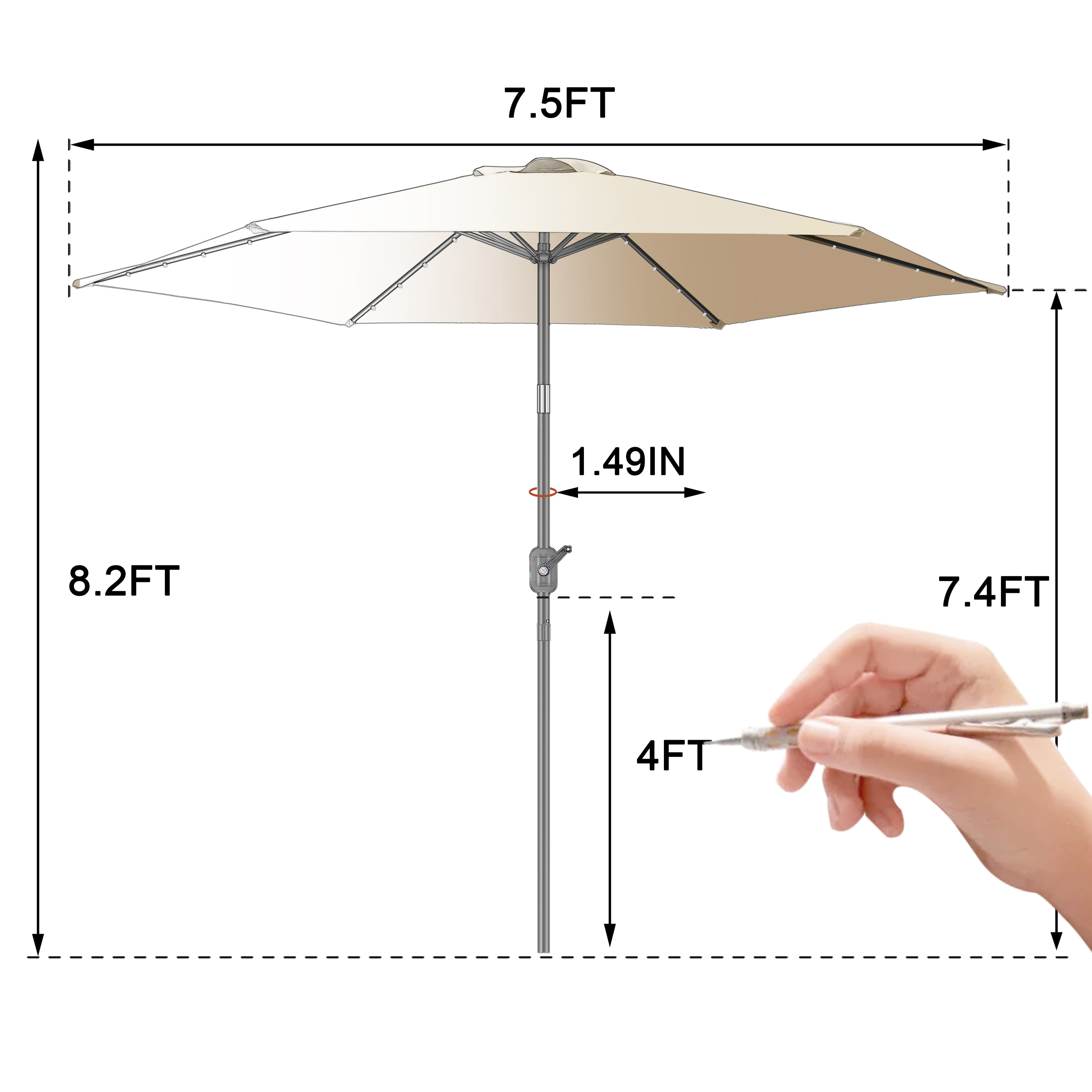 Scafild | 7.5 Ft Solar LED Light Patio Umbrella Outdoor W/ Easy Tilt - Off-white