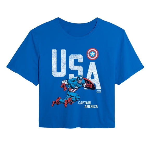 Captain America - USA - Juniors Cropped Graphic T-Shirt