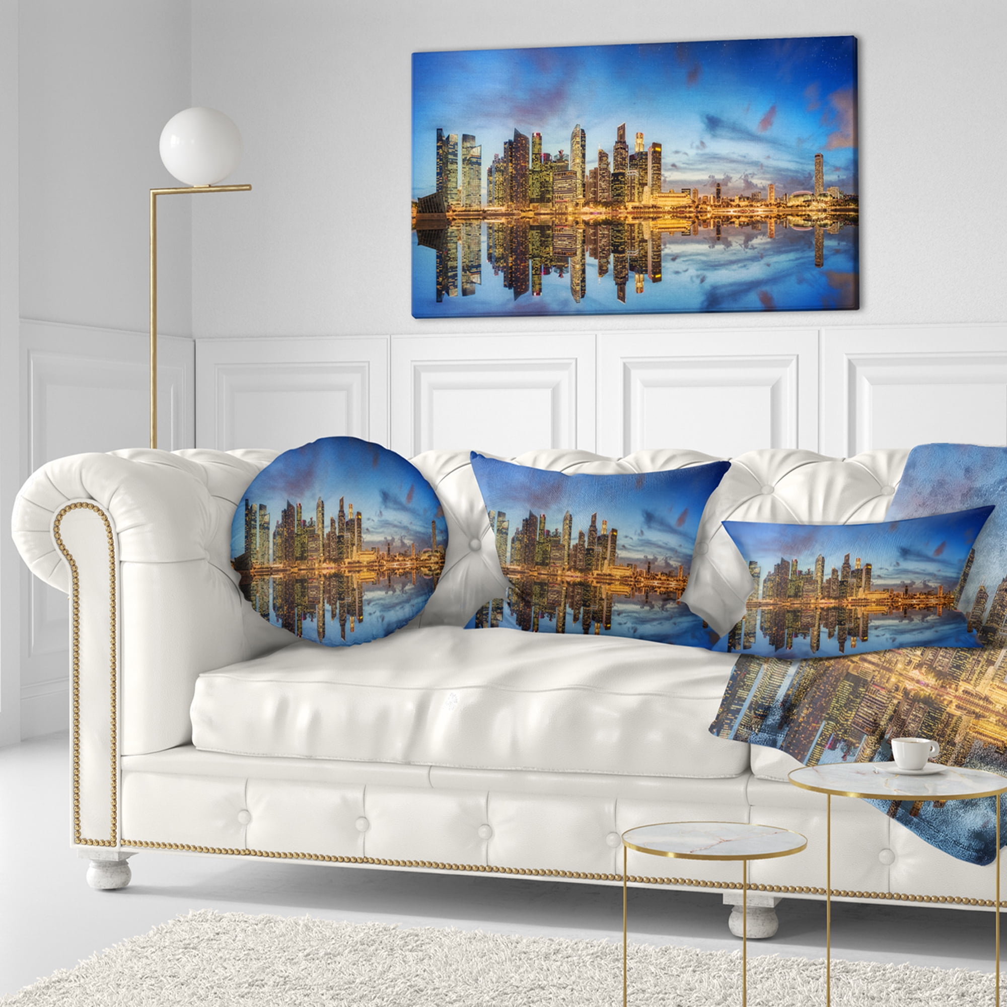 Designart Singapore Skyline and View of Marina Bay - Cityscape Throw Pillow - 12x20