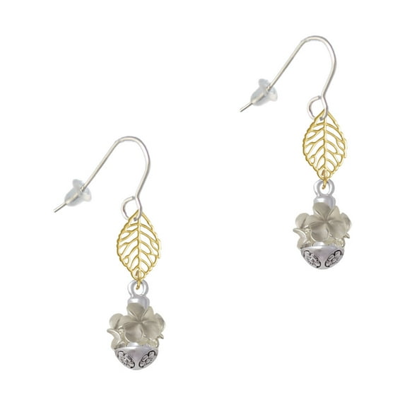 Delight Jewelry Silvertone White Plumeria Flowers Spinner Goldtone Leaf French Earrings