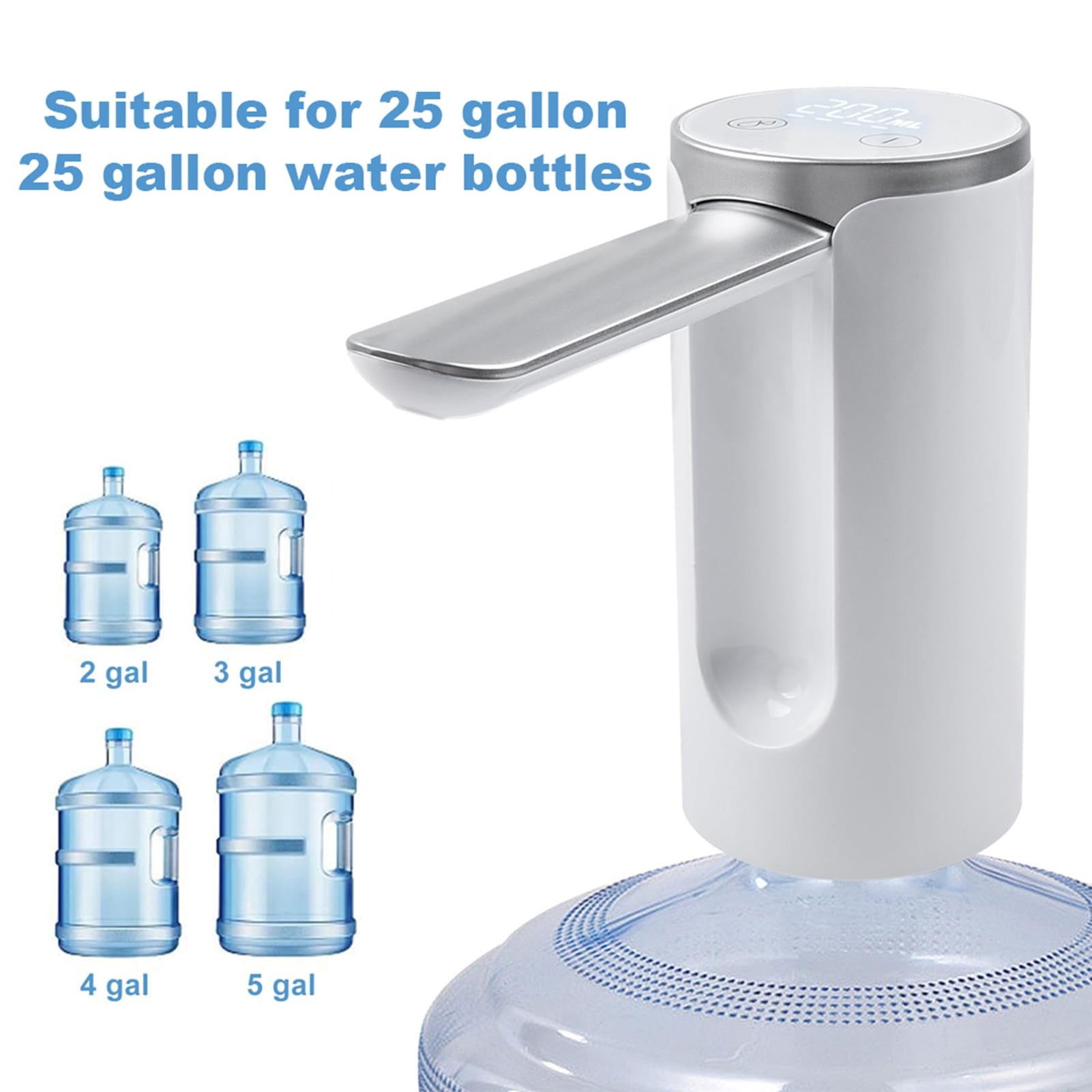 Nieyigj Automatic Water Dispenser for 5 Gallon Bottle, Smart Touch Electric Foldable Water Pump with USB Charging, Digital Display and Quantity Selection, Portable Countertop Jug Pump, White