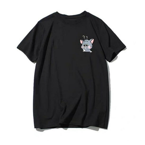 Camiseta negra para mujer nina y nino camisa holgada con estampado de dibujos animados regalo de verano para pareja Walmart en linea