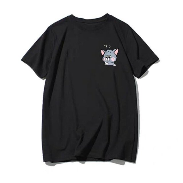 Camiseta negra para mujer, niña y niño, camisa holgada con estampado de dibujos animados, regalo de verano para pareja