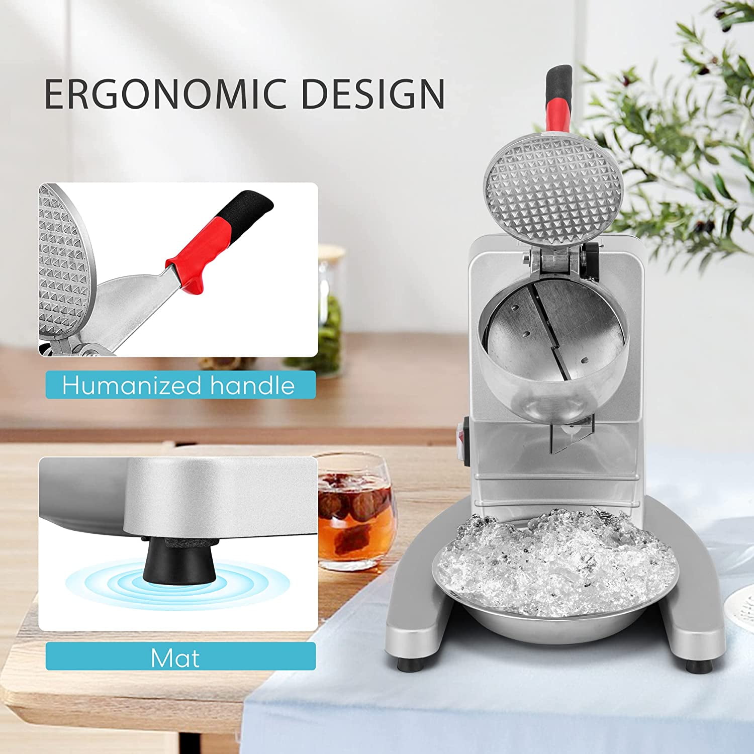 SPECSTAR 11 Inch Height Electric Ice Shaver Crusher, Snow Cone Maker Machine with Dual Blades, 143lbs/hr for Home and Commercial Use, Silver