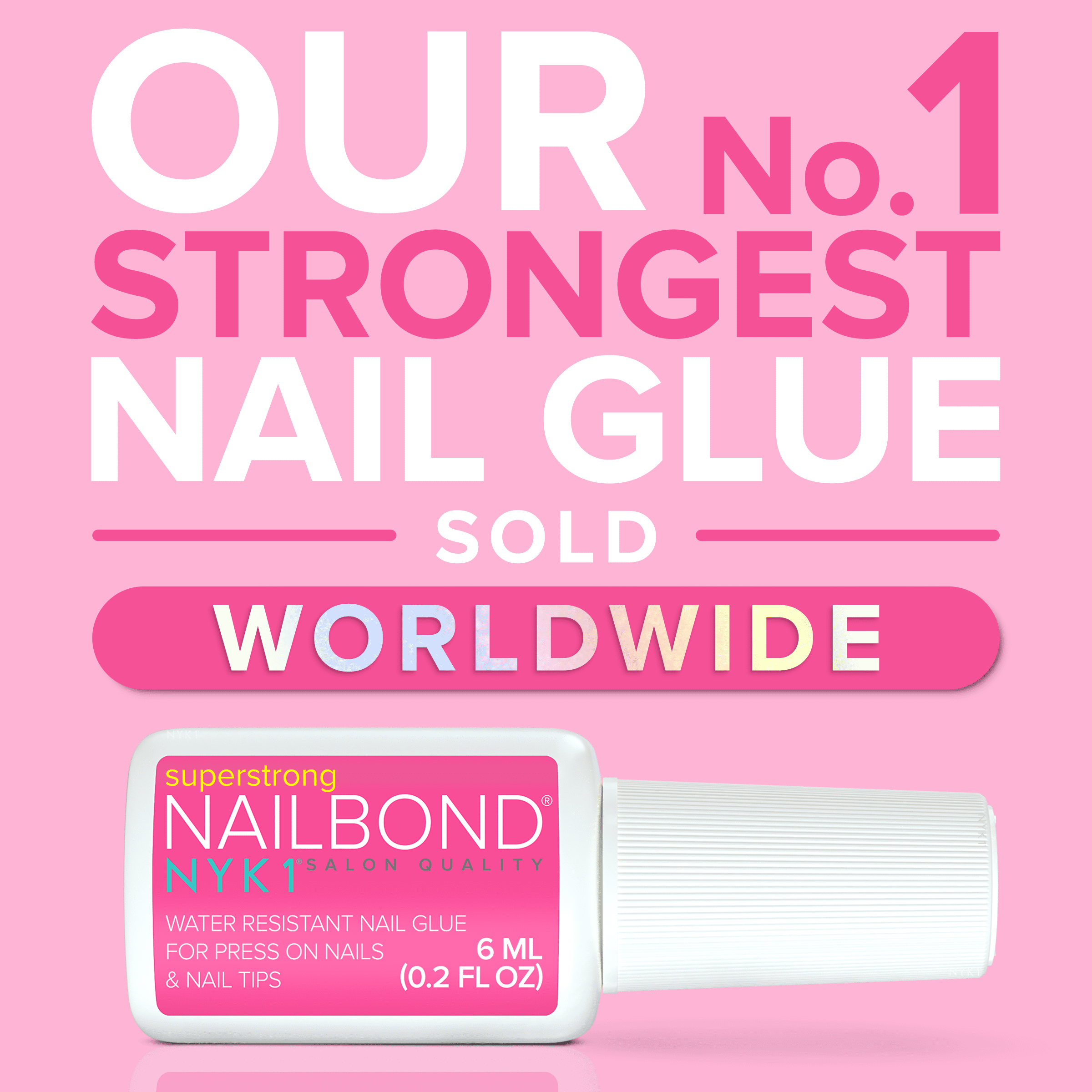 NYK1 NailBond Super Strong Brush-On Nail Glue for Press-Ons, Tips, & Fake Nails 6ml/0.2 fl oz