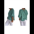 thumbnail image 3 of Blusa de Algodón y con Cuello Redondo, Dobladillo con Volantes y Corta, Color Liso, para Mujer. Verde L, 3 of 7