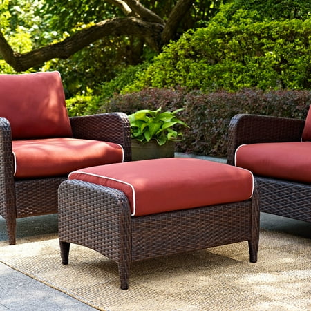 Cushioned Ottoman - Crosley Kiawah Outdoor Wicker Ottoman with Sangria Cushions
