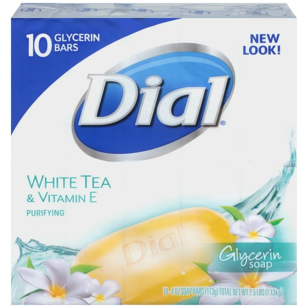 Dial Glycerin Bar Soap, White Tea & Vitamin E, 4 Ounce Bars, 10 Count