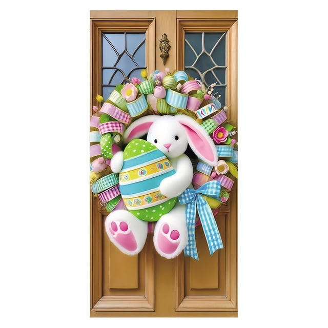 Easter Door Curtain Holiday Background with Hanging Rope Spring Decoration Rabbit Egg Pattern Door Cover Wall Hanging Party Supplies Festive Banner