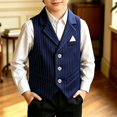 thumbnail image 5 of Boys Striped Vest Retro Formal Vest for Kids Wedding Prom Outfit Lapel Slim Fit Waistcoat Boy Thermal Sleeveless Suit Tops, 5 of 5