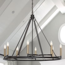 Vanity Art 8 Light Wagon Wheel Candle Style Chandelier, Modern Hanging Lighting, Ceiling Lights Fixtures for Dining Room Living Room Bed Room Kitchen, Black/Brass Dust, 22158BK-BD