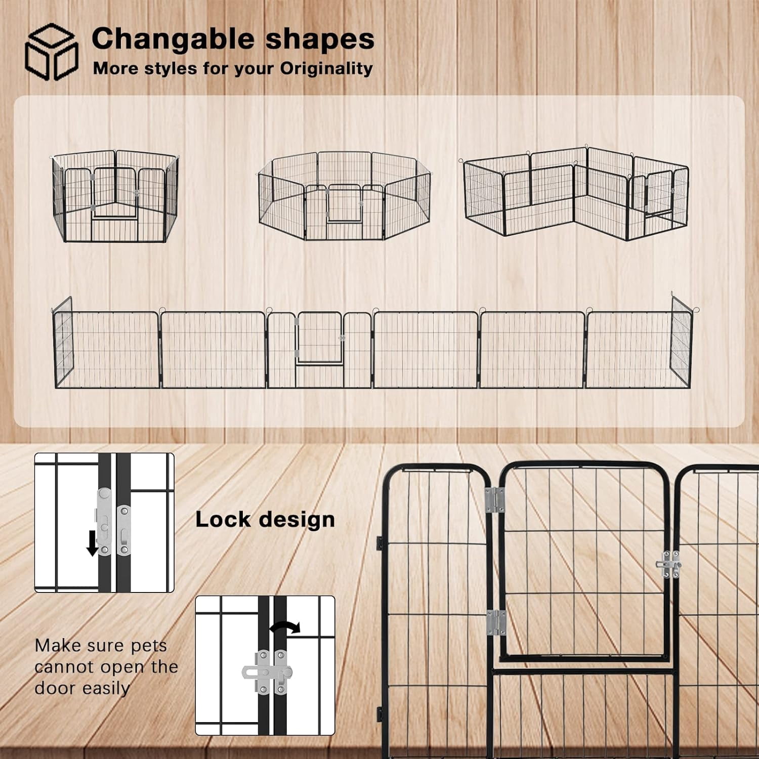 Walaf Bold Dog Playpen for Outdoor, 16 Panels 24''/30''/40'' Height Metal Puppy Dog Fence Indoor Outdoor,Pet Exercise Pen for RV,Camping,Yard