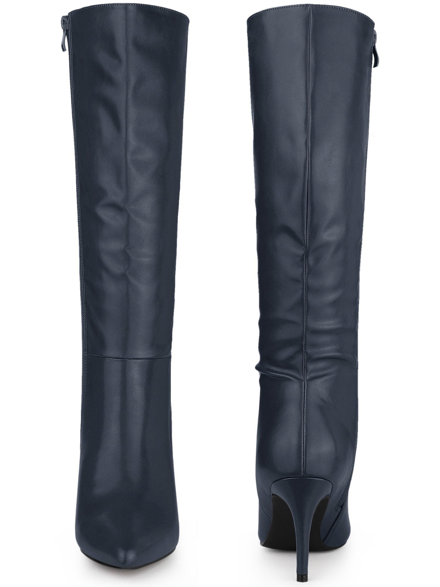 DARING DIVA Women's Pointed Toe Side Zipper Stiletto Heel Knee High Boots Navy Blue 9