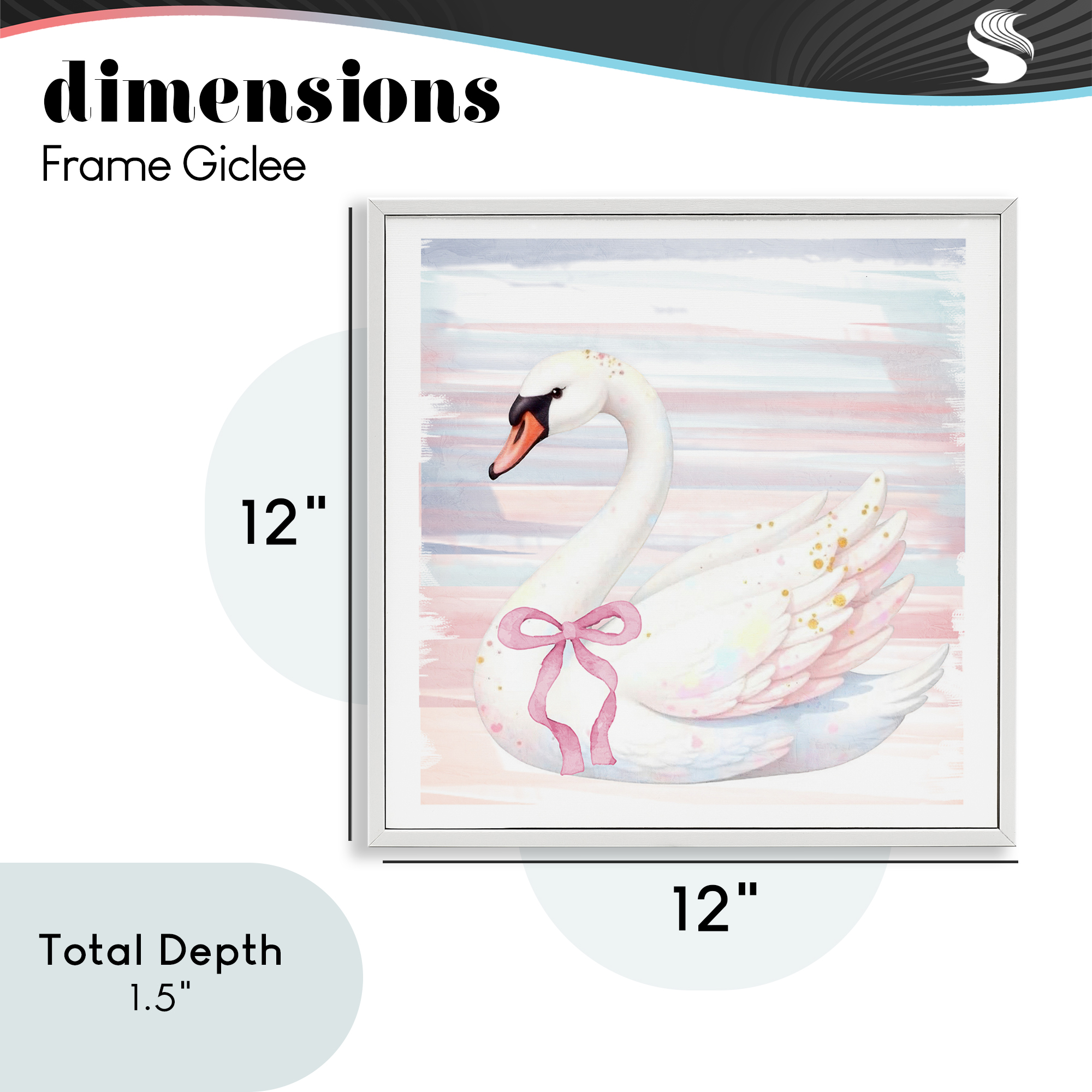 Pastel Swan with Ribbon White Framed Giclee Art, design by Kim Allen
