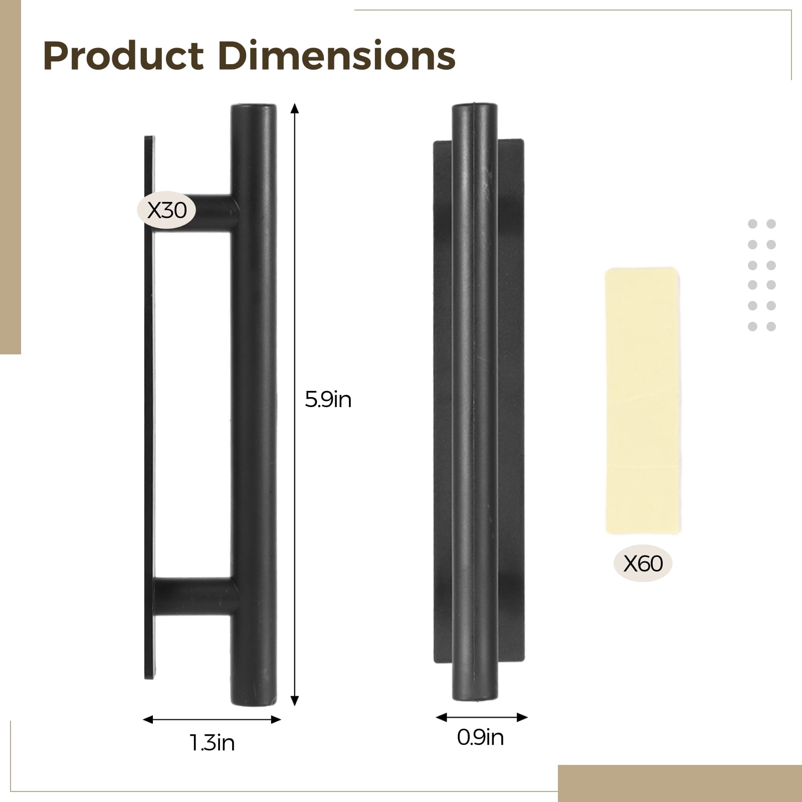 30 PCS Stick-on Cabinet Handles, Self-Adhesive Door Handles in Black, Waterproof Plastic Push Pull Helper, Peel and Stick Handles for Cabinets Drawers Wardrobes Sliding Doors