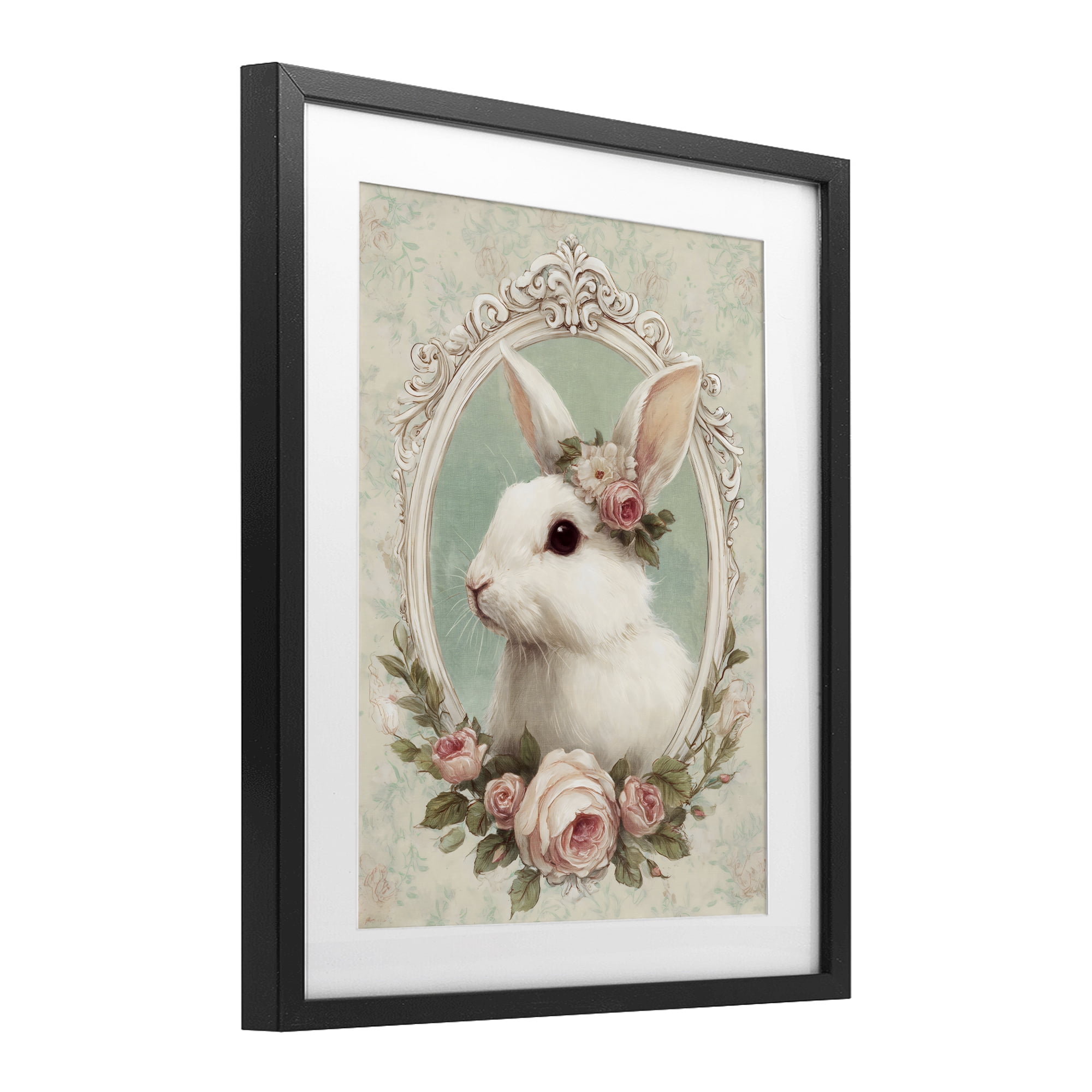 Stupell Industries Flower Fringed Bunny Portrait Black Framed Print Under Glass, design by Ink Drop Loft