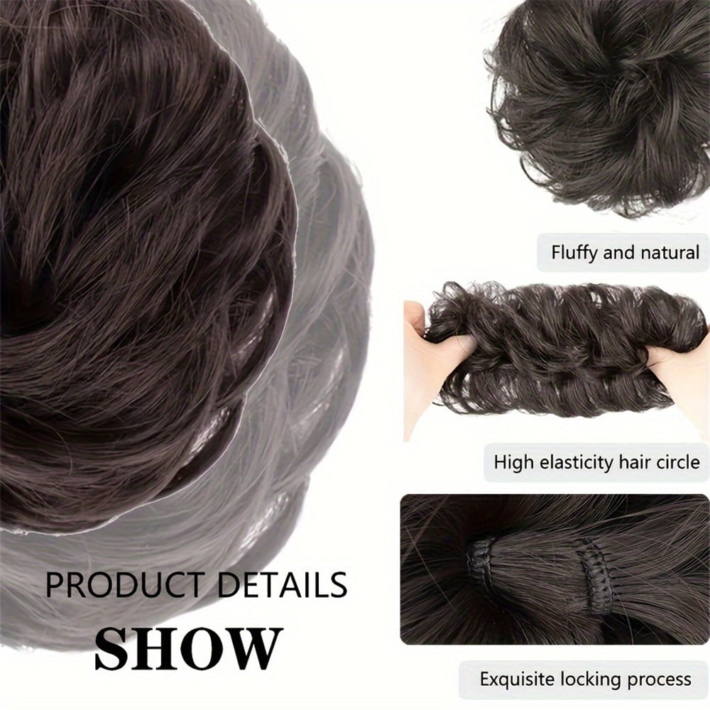 Messy Bun Hair Piece Wavy Curly Scrunchies with Elastic Band Fluffy Chignon Ponytail Hairpieces