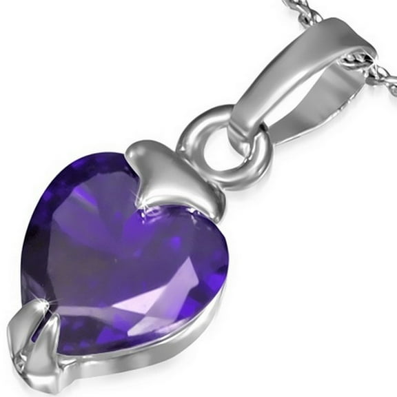 Fashion Alloy Silver-Tone Love Heart CZ Womens Pendant Necklace